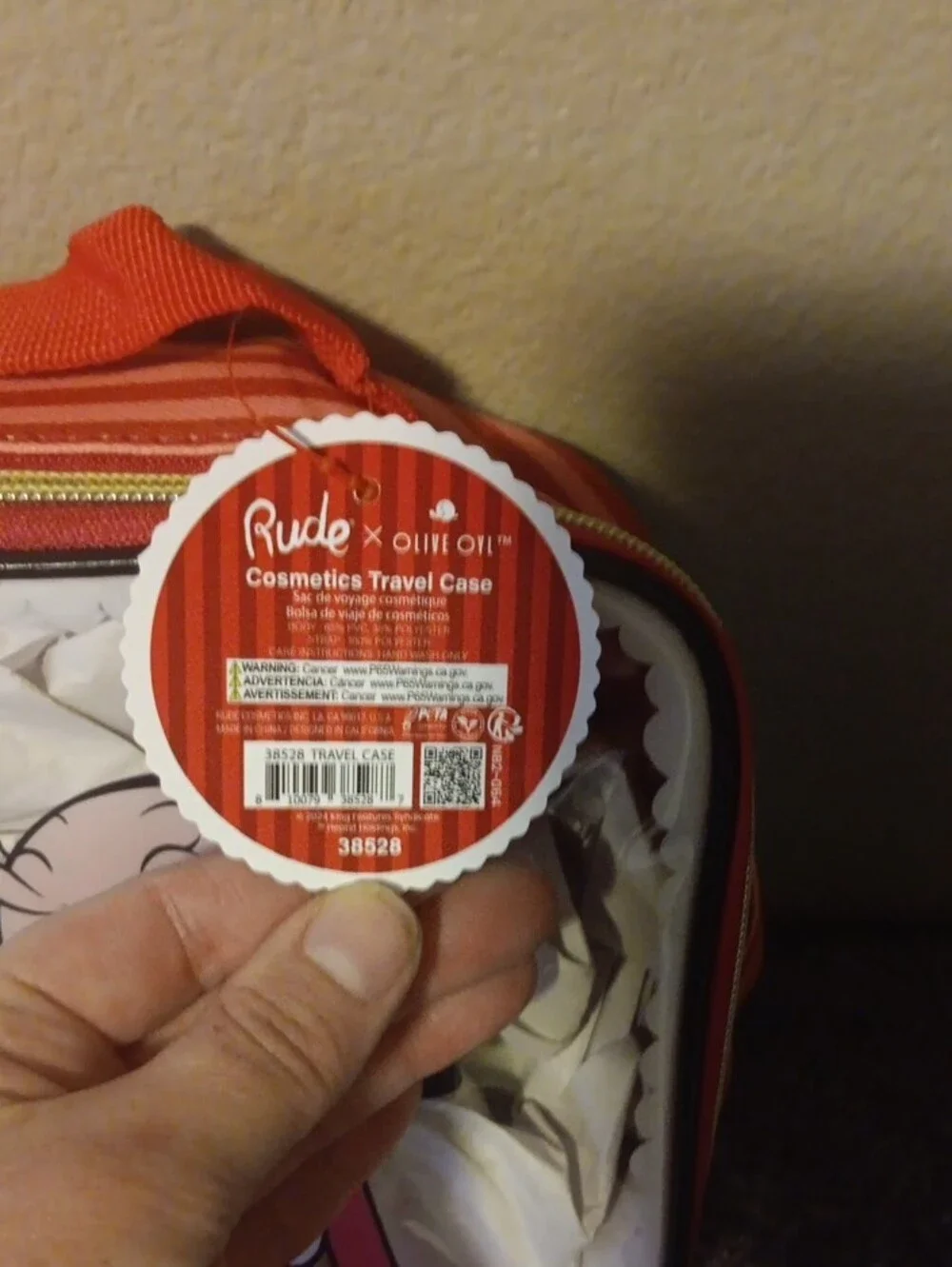 RUDE Clear Front Cartoon Cosmetic Bag in Red and White